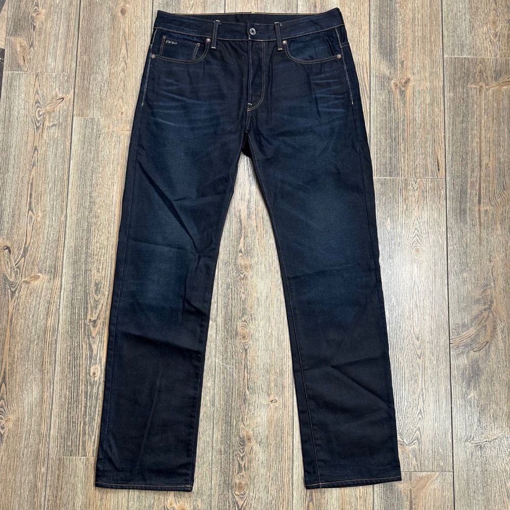G-Star RAW 3301 Straight Jeans Mens 34x34 Dark Wash Indigo Denim